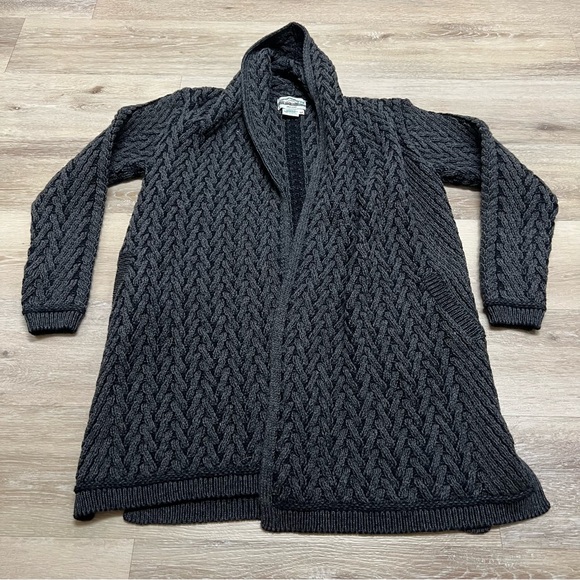 Aran Crafts Sweaters - Aran Crafts Ireland Womens Cardigan Sweater Size Medium Gray Merino Wool Hooded